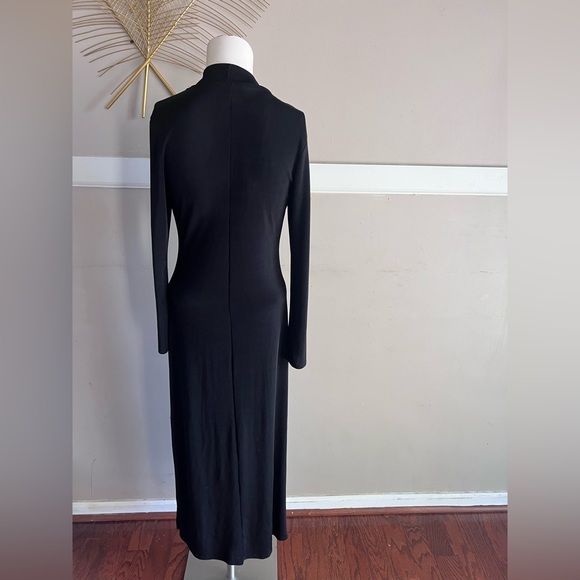 Black Long Sleeve Turtleneck Maxi Dress With a Slit at the Side - Picture 2 of 4